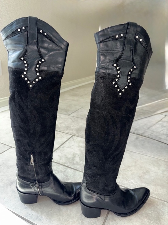 OLD GRINGO Shoes - VINTAGE RARE!! OLD GRINGO Black Leather Suede Over Knee Crystal Western Boot 8